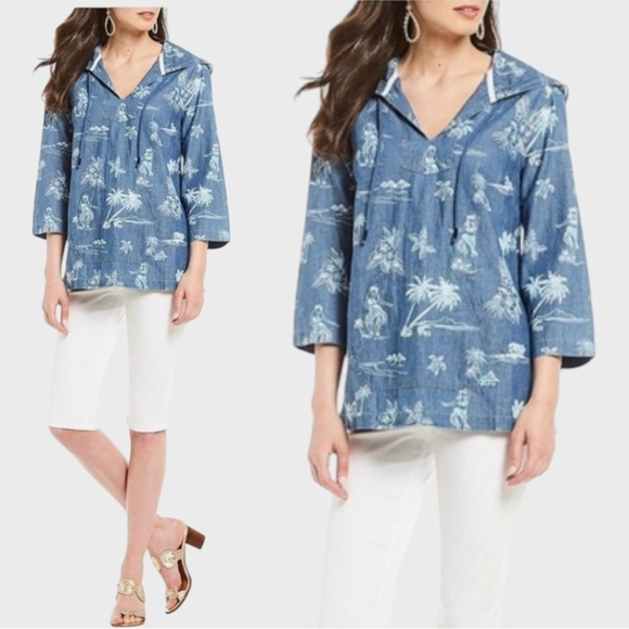 TOMMY BAHAMA Tropical Print Baja Blue Hoodie size small - Picture 1 of 16